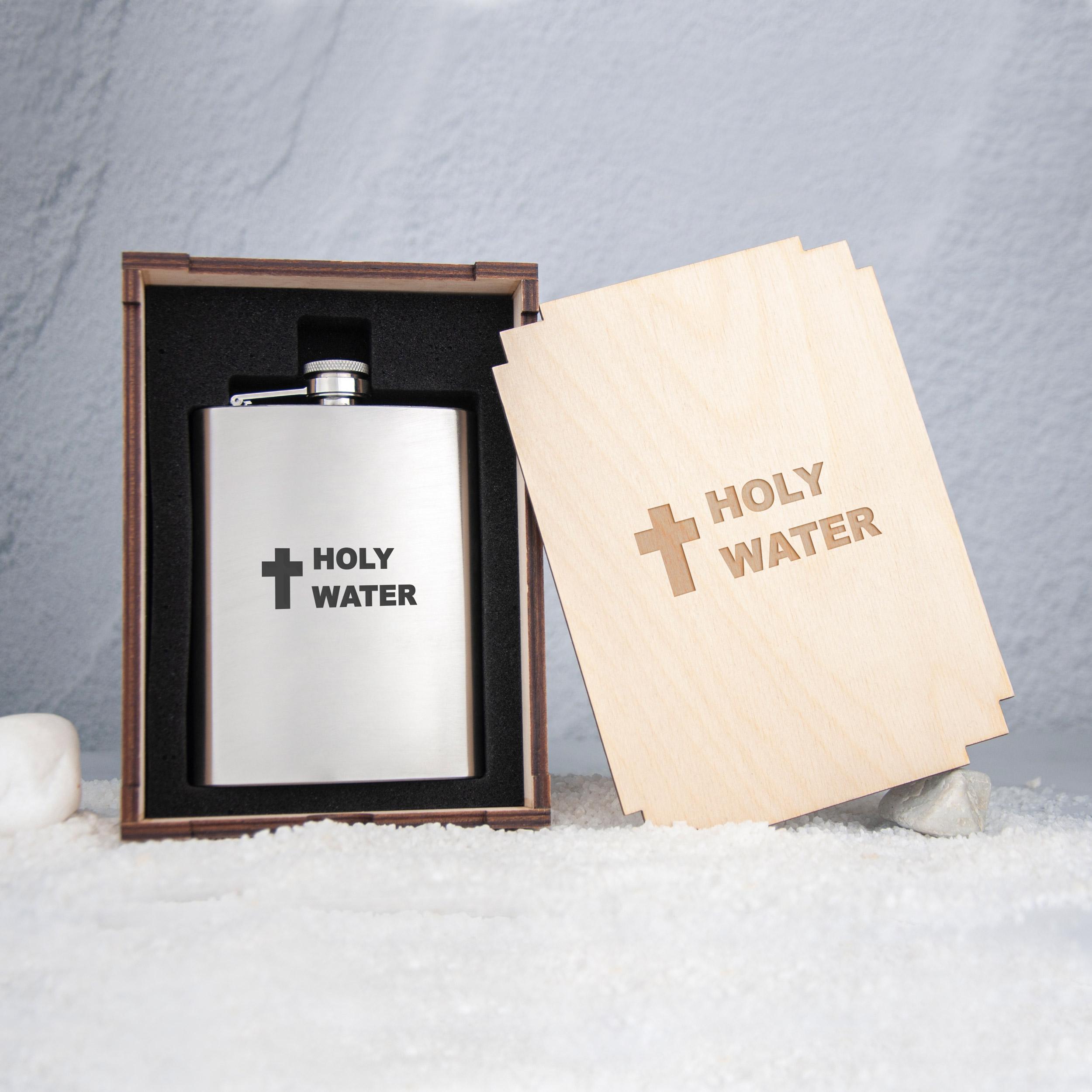 Фляга "Holy Water" в подарочной деревянной коробке (FL-0009_3)