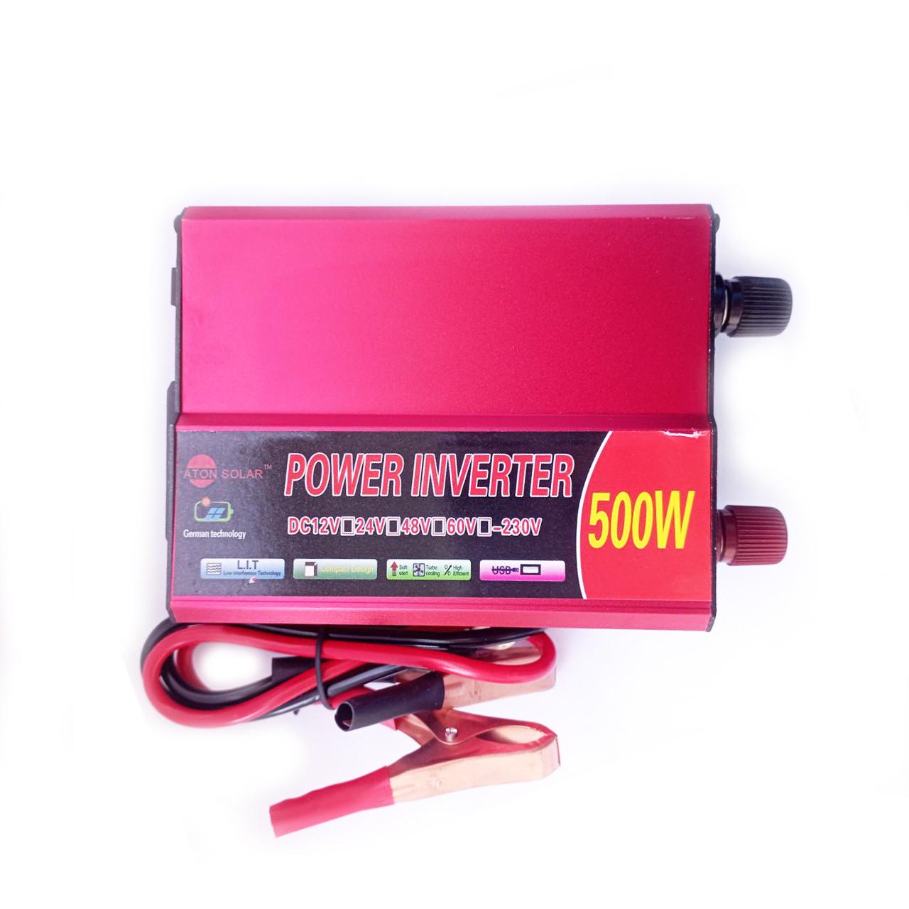 Автомобильный инвертор Aton Solar Power Inverter 007 c 12V на 220V 500W модифицированная синусоида Red (11030)