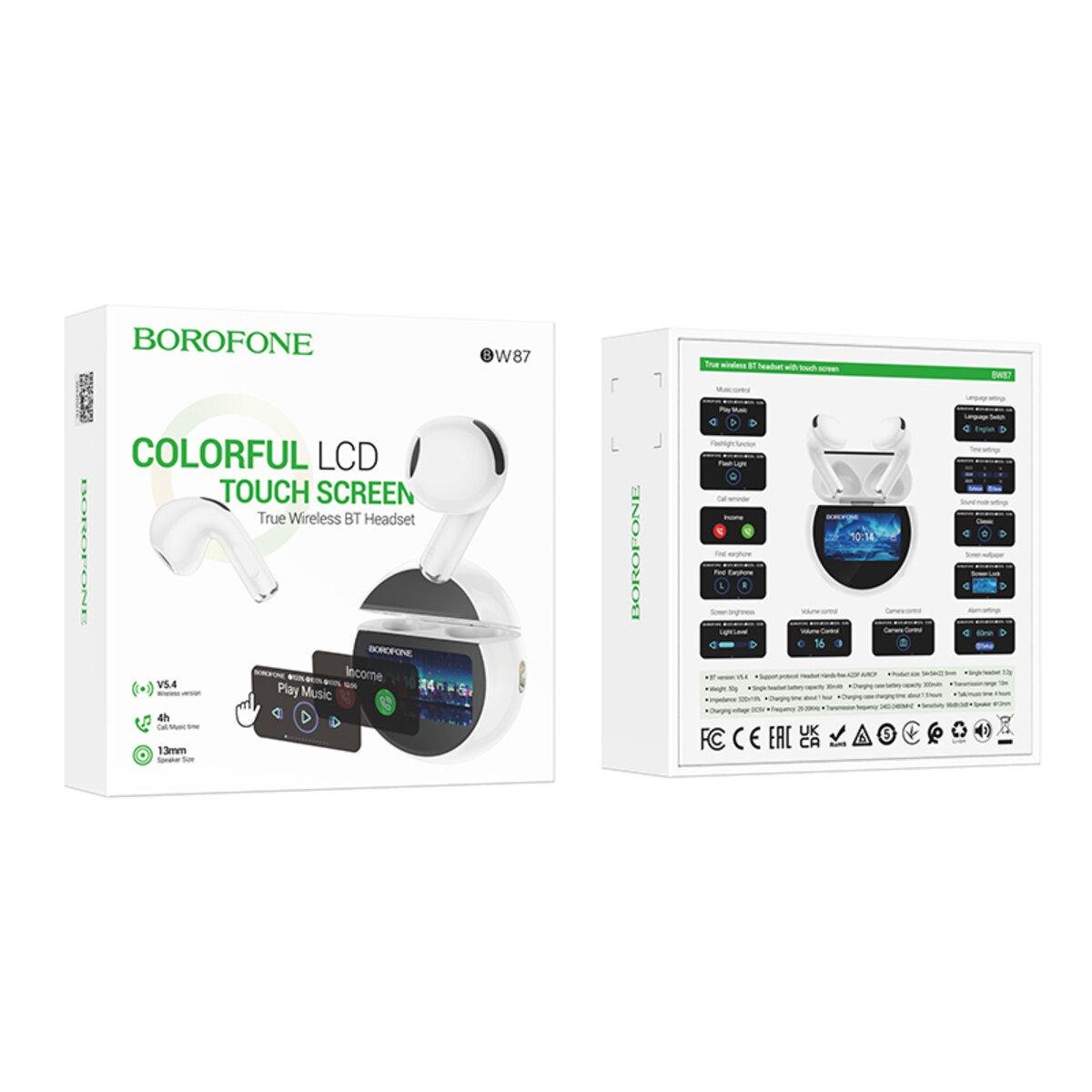 Навушники бездротові Borofone BW87 Mist true wireless BT5.4 Headset with Touch Screen 300 mAh White (6941991119491) - фото 5 Навушники бездротові Borofone BW87 Mist true wireless BT5.4 Headset with Touch Screen 300 mAh White (6941991119491) - фото 5