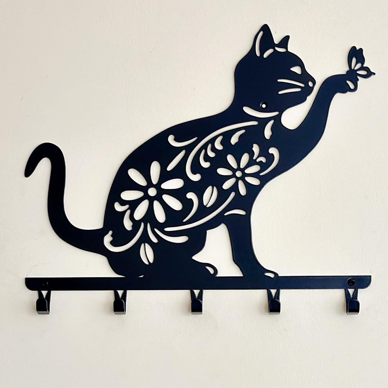 Вішалка для одягу та аксесуарів Кішка з візерунком 5 гачків ширина основи для гачків 25 см (27022518S)