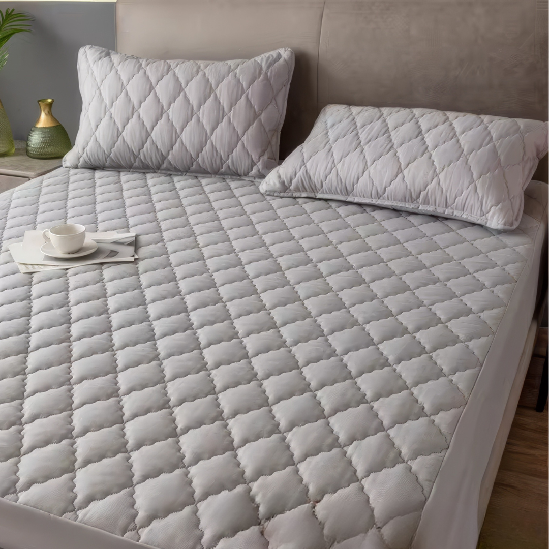 Простыня водонепроницаемая на резинке и 2 наволочки 160х180 см Светло-серый