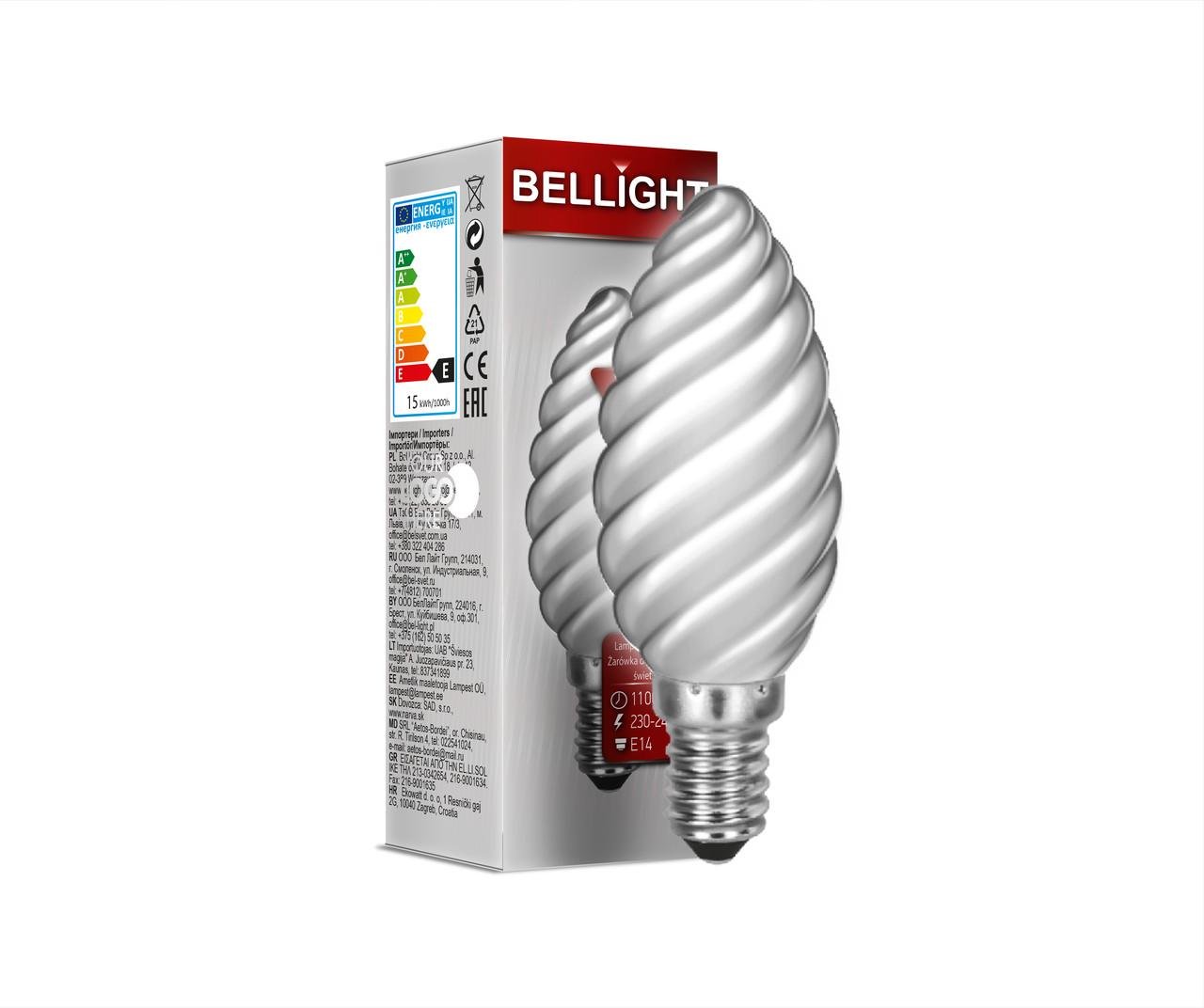 Лампа накаливания Bellight свечевидная витая матированная В35 25W Е14 220-230V (2169091417)