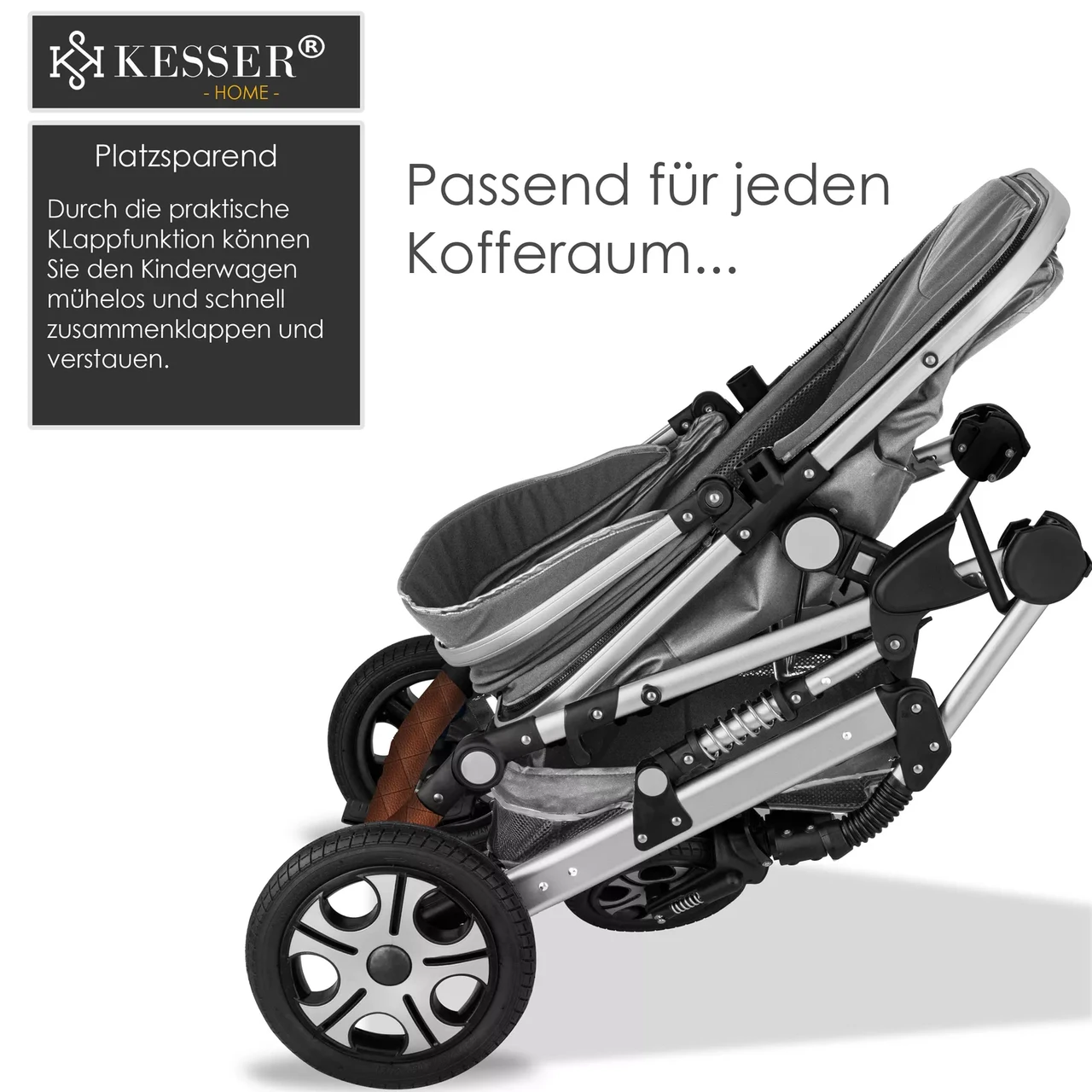 Коляска детская с автокреслом KESSER 3в1 94x64x119 см Серый/Серебряный - фото 7