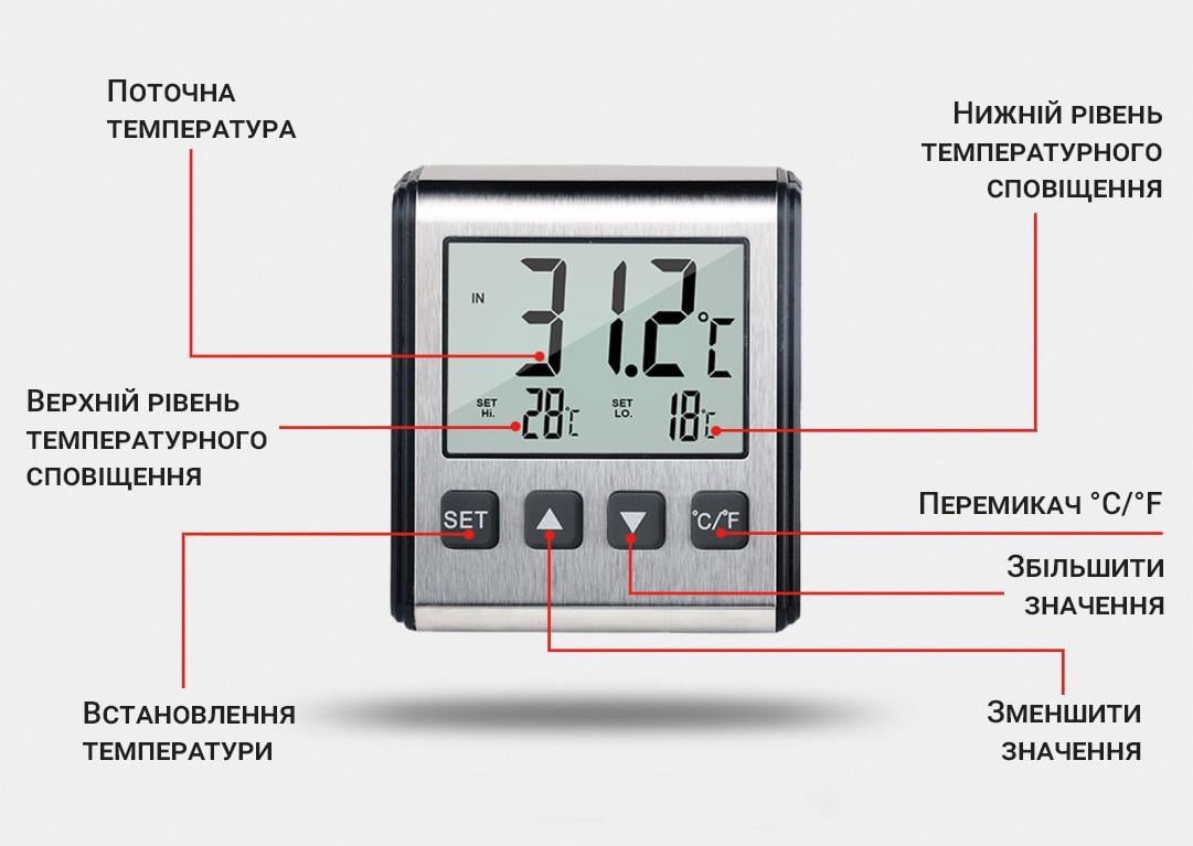 Цифровой термометр OEM CX-6552 для аквариума с ЖК-дисплеем и сигнализатором температуры - фото 3