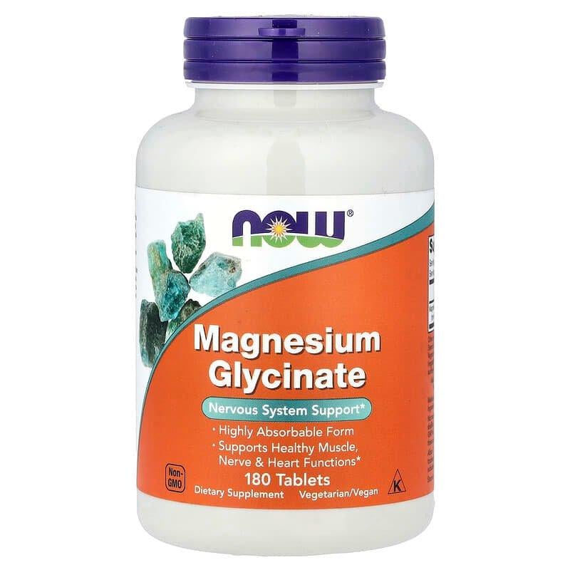Магний глицинат для взрослых NOW Foods Magnesium Glycinate 200 мг на порцию 180 таблеток 90 порций