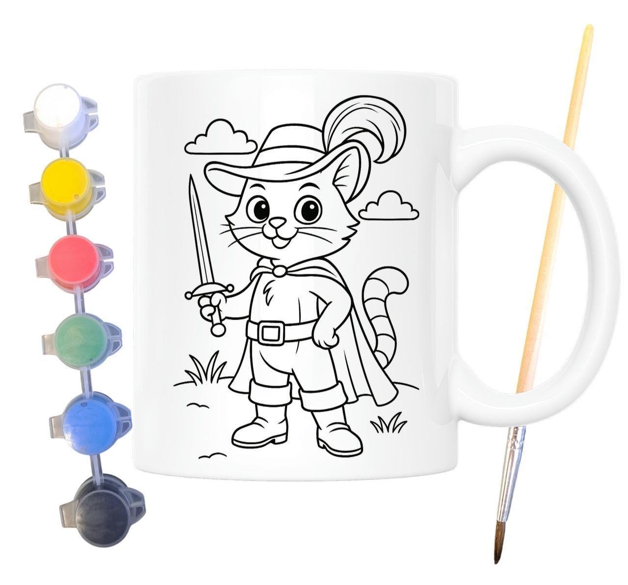 Набір для творчості кружка розмальовка за мотивами Кіт у чоботях (Шарль Перро 330 мл Білий (КР0174)