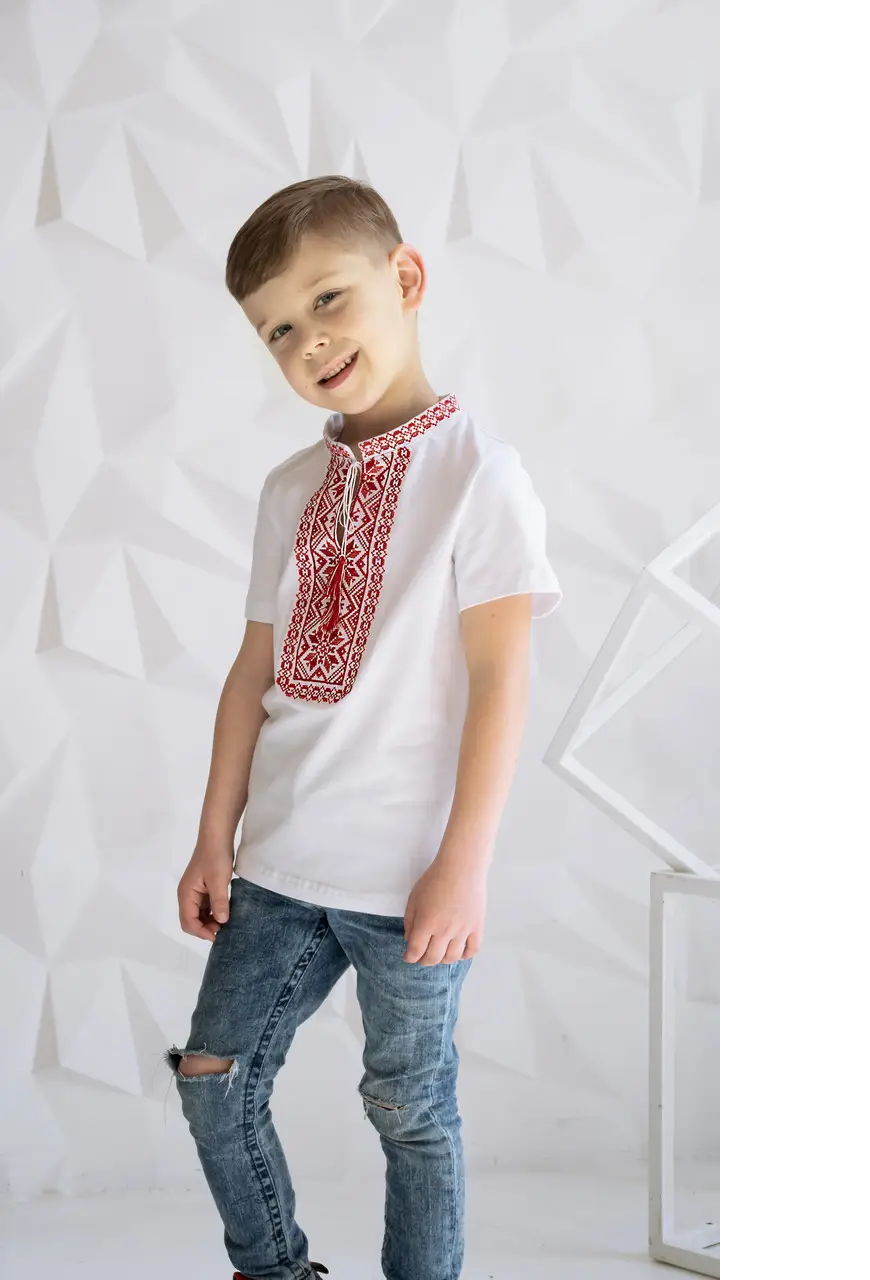 Футболка-вышиванка детская на мальчика трикотажная 128 см Белый (дхл-07-128) - фото 2 Футболка-вышиванка детская на мальчика трикотажная 128 см Белый (дхл-07-128) - фото 2