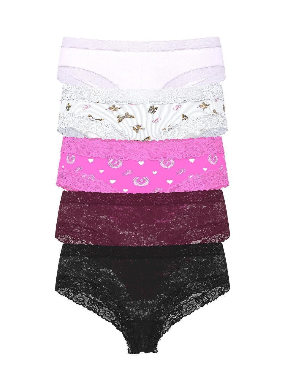 Набор трусиков Victoria Secret Lace-Waist Wink Cotton Cheeky 5 шт. XL Разноцветный (2858915262)