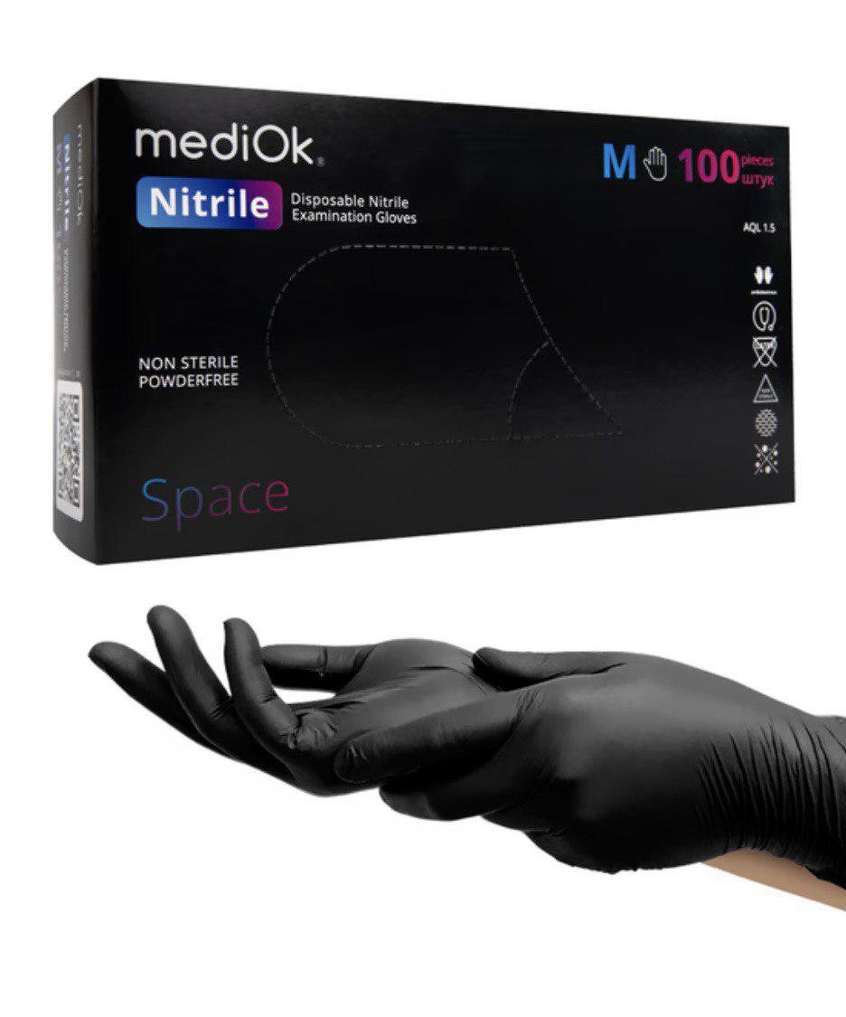 Рукавички MediOk нітрилові неопудрені Space M 100 шт. Чорний (000679) - фото 1 Рукавички MediOk нітрилові неопудрені Space M 100 шт. Чорний (000679) - фото 1