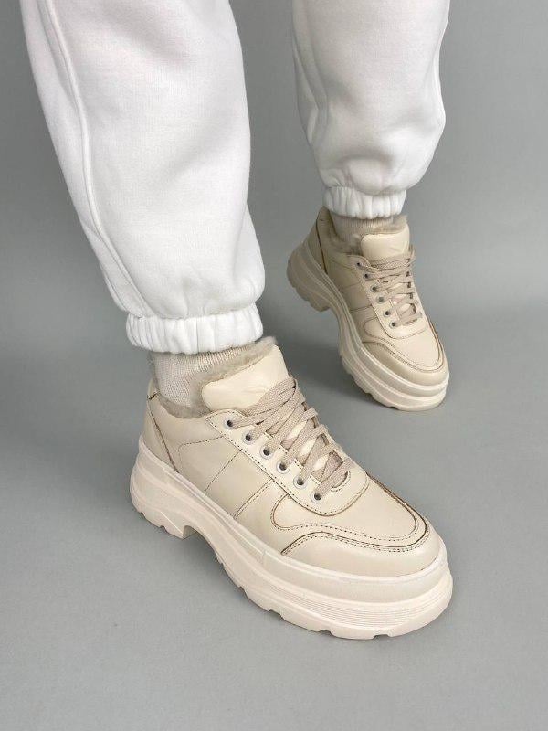 Кроссовки женские кожаные зимние р. 37 Бежевый (6001з/37)