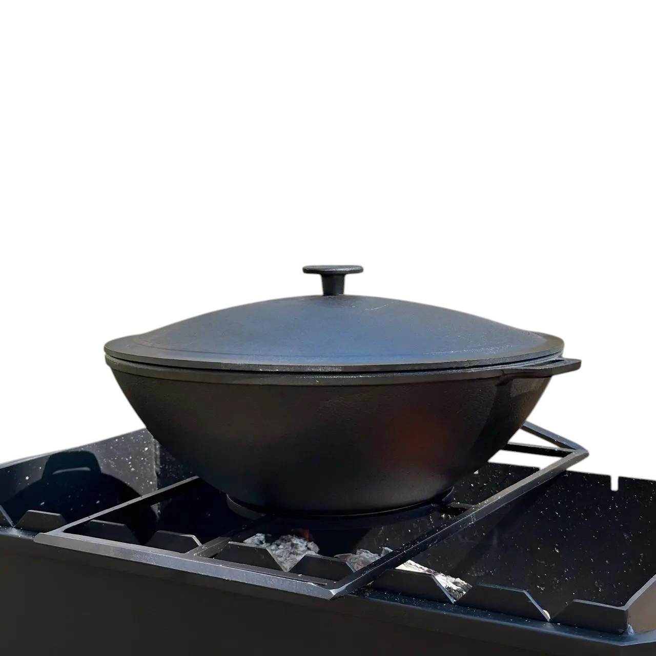 Сковорода для відкритого вогню WOK-08 чавунна на 8 л з кришкою Сірий (136-17-4827005590871) - фото 6 Сковорода для відкритого вогню WOK-08 чавунна на 8 л з кришкою Сірий (136-17-4827005590871) - фото 6
