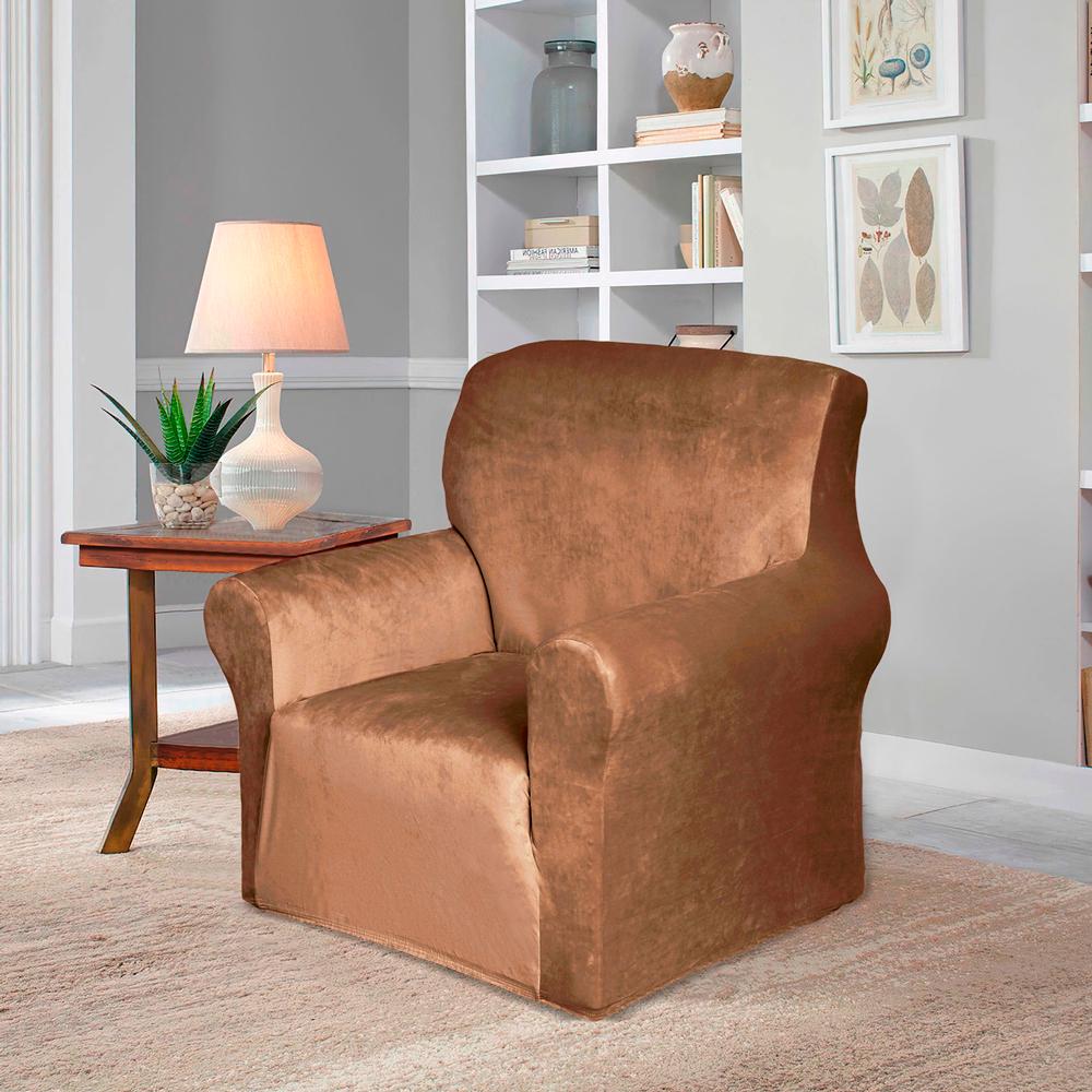 Чохол на крісло Love You велюровий Світло-коричневий (82142)