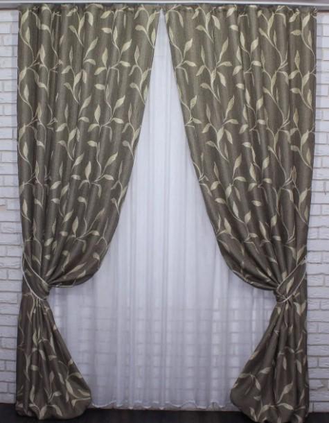 Шторы Корона Мария лен/блекаут/рогожка 1,5х2,5 м 2 шт. Капучино/Золотисто-бежевый (707ш)