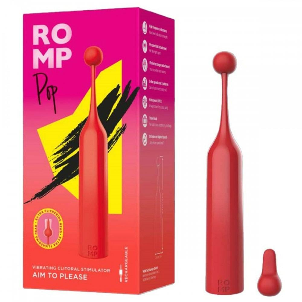 Вибратор для клитора с двумя насадками ROMP Pop 14,3х2,4 см Красный (23520/RPPT1SG7)