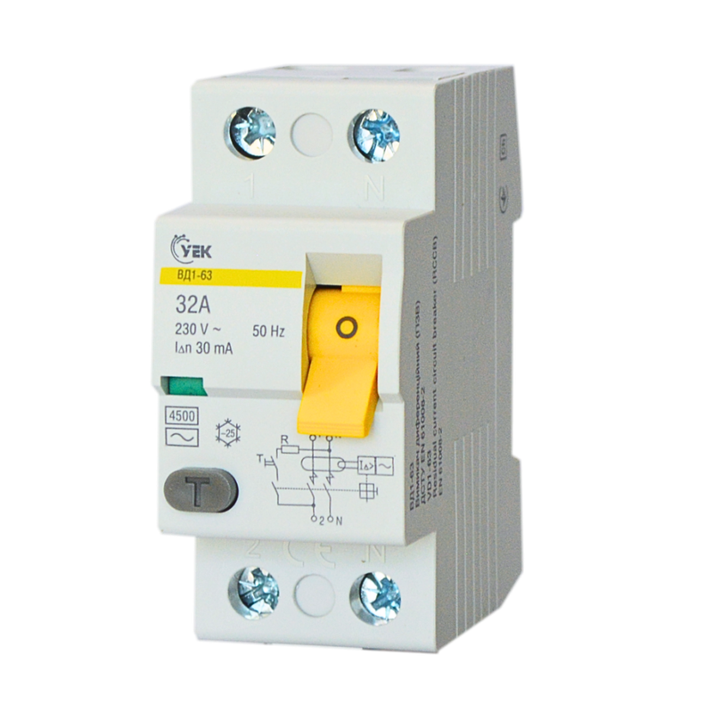 Пристрій захисного відключення УЕК ВД1-63 2P 32A 30мА тип АС (MDV10-2-032-030-U)