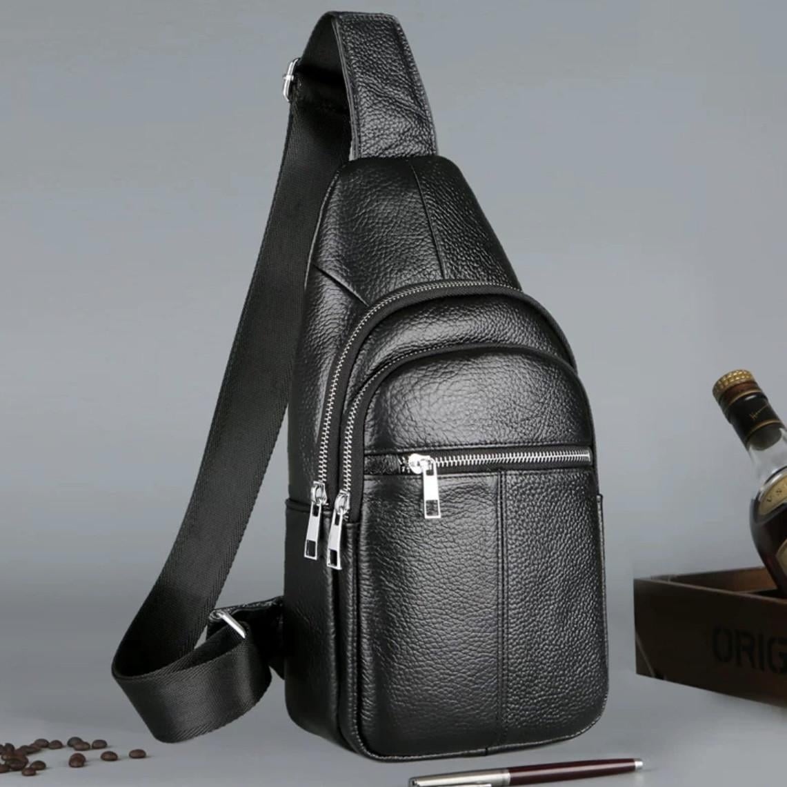 Сумка-слинг TIDING BAG 83423 мужская кожаная Черный (MK 83423)