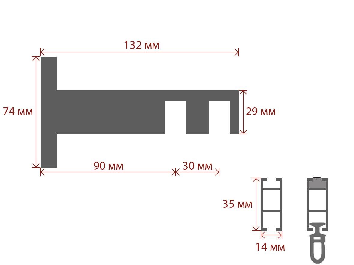 Карниз Quadrum Square line заглушка подвійна тримач 9-12 см 210 см Чорний матовий - фото 2