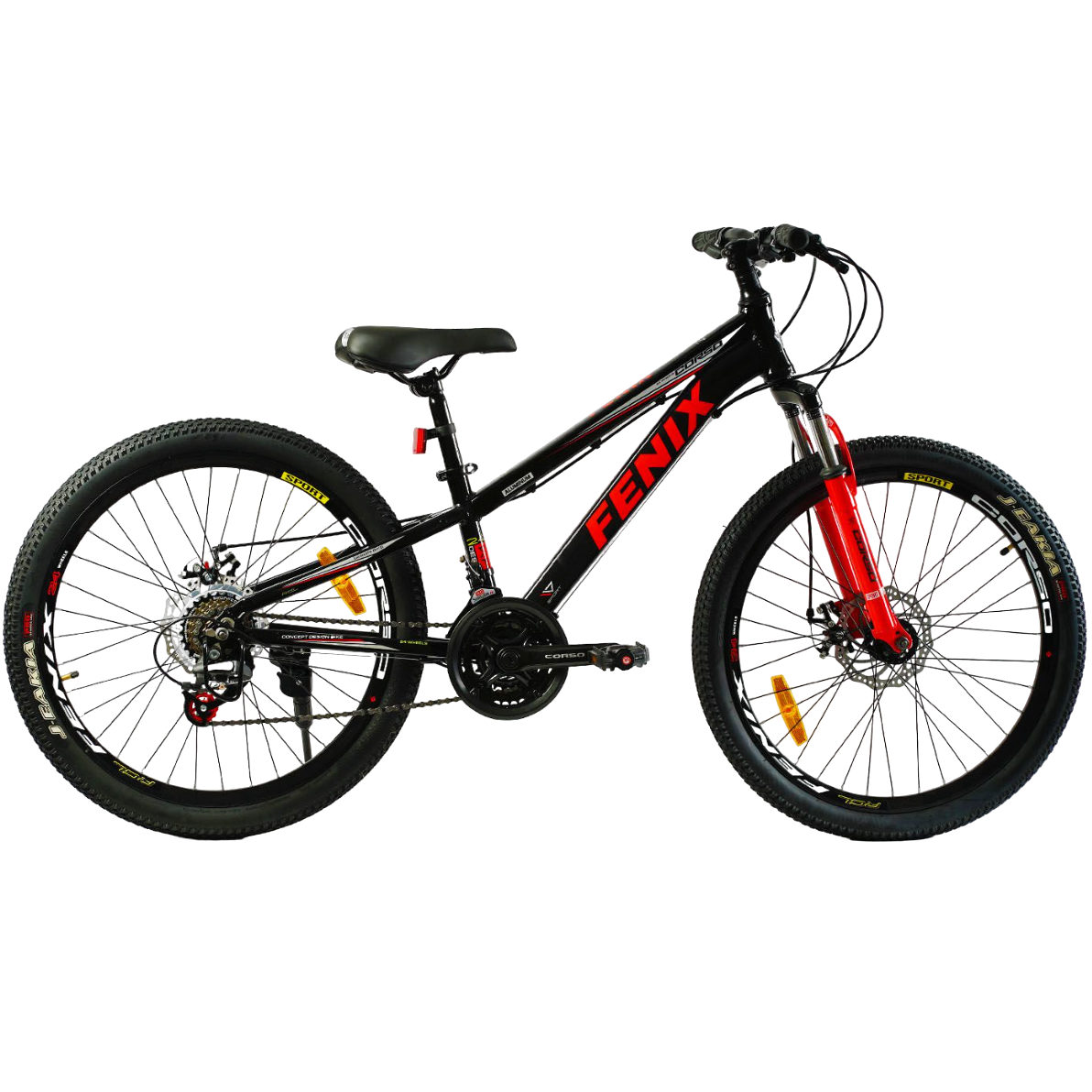 Детский велосипед Corso Fenix 24" рама 11" Черный/Красный (FX-24016)