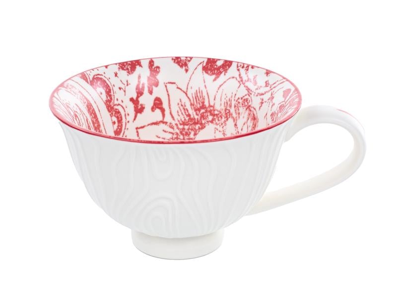 Чашка фарфоровая Lefard Листья рисунок 420 мл Белый/Красный ( 936-008)