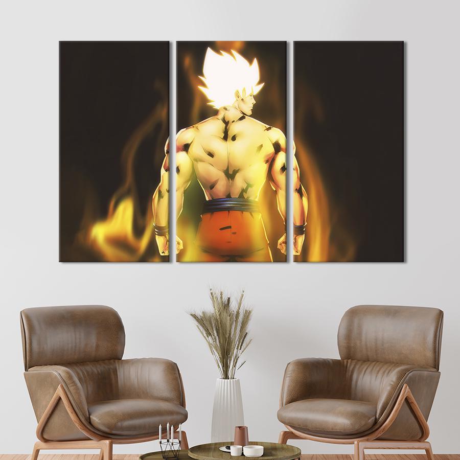 Картина на холсте триптих Гоку - главный герой вселенной «Жемчуг дракона» 156x100 см (1460-31)
