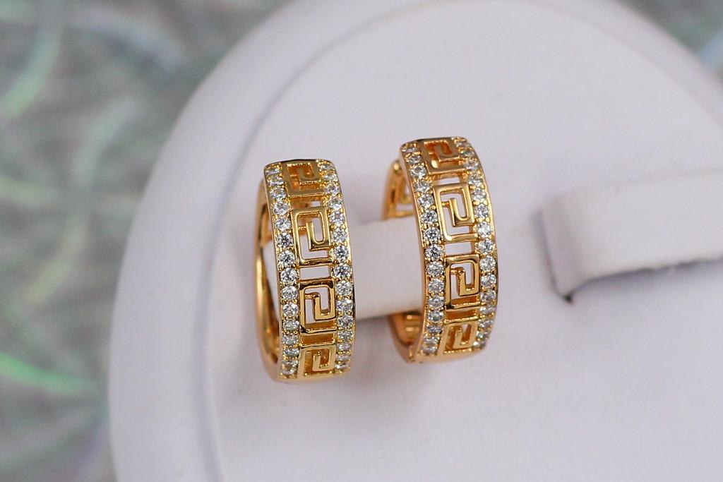 Серьги Xuping Jewelry с греческим узором бортики из камней 1,9 см Золотистый