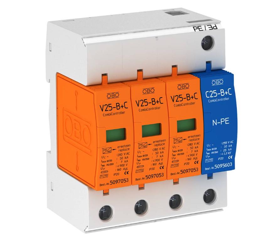 Ограничитель перенапряжения OBO bettermann V25-B+C 3+NPE 3P+N/PE 50кА 280 В класc 1+2 B+С (5094463)