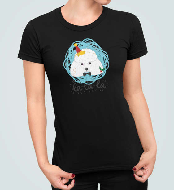 Футболка женская новогодняя Stedman с принтом La LA La Пудель М Черный (НГ14.1-2)