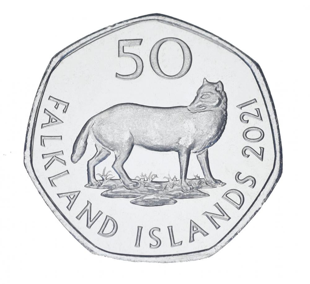 Коллекционная монета Фолклендские острова 50 пенсов 2021 UNC Волк (М16636)