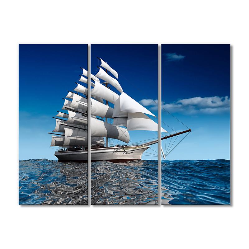 Картина модульная В море корабль с парусами 3 модуля 80x120 см