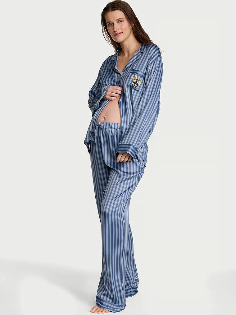 Пижама Victoria's Secret Signature Satin Long Pajama Set Regular S Синий (27225908)