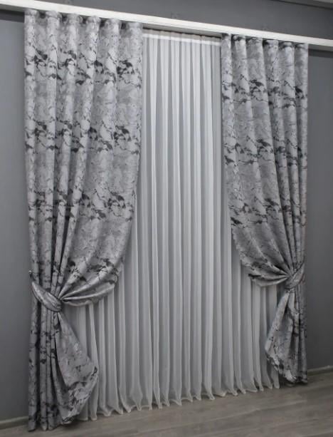 Комплект штор жакард Мармур Al3 1,45х2,7 м 2 шт. Світло-сірий/Чорний (1598ш) - фото 6 Комплект штор жакард Мармур Al3 1,45х2,7 м 2 шт. Світло-сірий/Чорний (1598ш) - фото 6