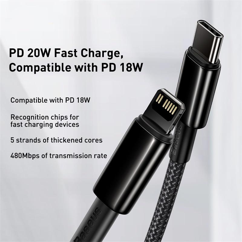 Кабель для швидкої зарядки BASEUS Type-C Lightning PD 20W Tungsten Gold Fast Charging 2 м Black (CATLWJ-A01) - фото 3