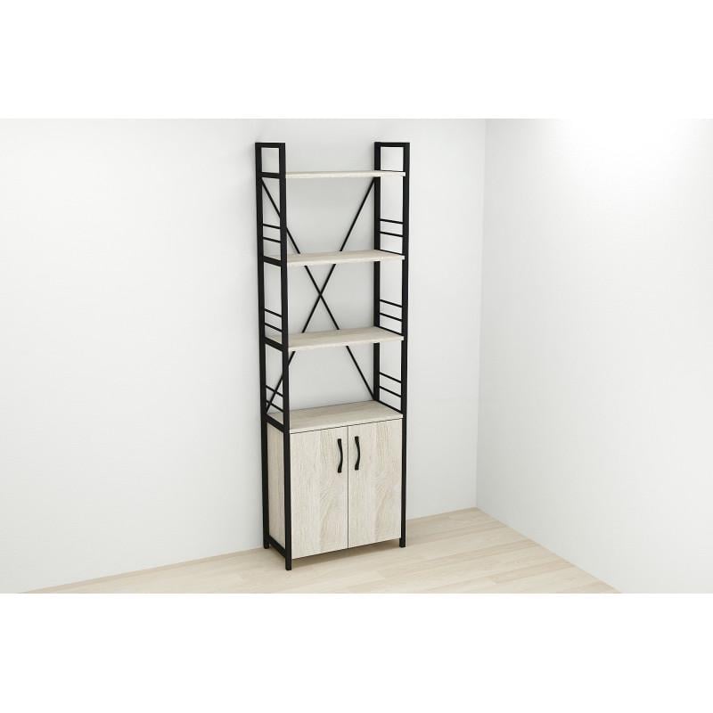 Етажерка Ferrum-decor Konekt 4/60 з тумбою метал/ДСП Чорний/Дуб сонома (FRD-104487) - фото 2 Етажерка Ferrum-decor Konekt 4/60 з тумбою метал/ДСП Чорний/Дуб сонома (FRD-104487) - фото 2