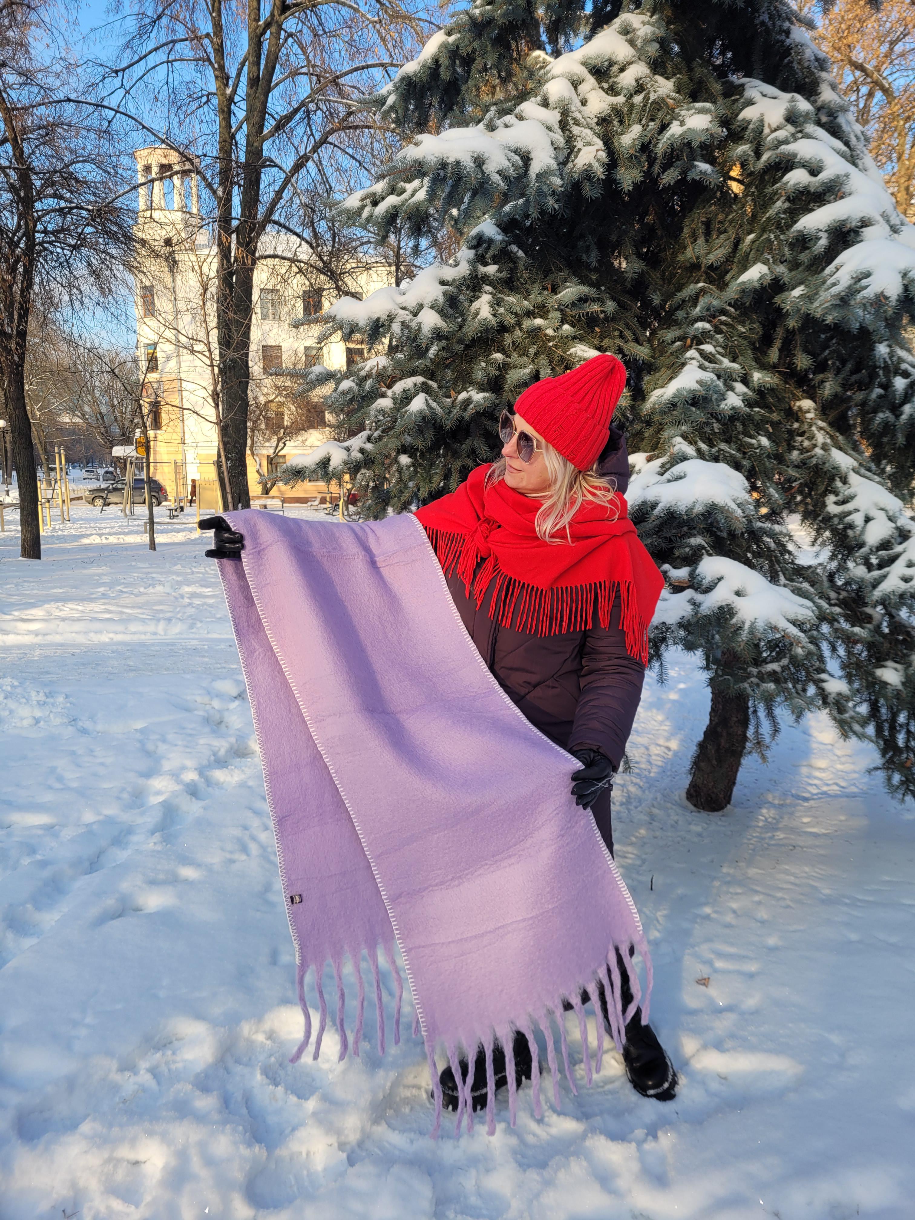 Шарф женский кашемировый с декоративной прошивкой Дред однотонный бахрома большая 210x40 см Лавандовый (00843/07)