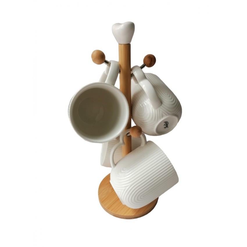 Набір кухлів Interos PJ03443 на дерев'яній підставці 340 мл (1641629631)