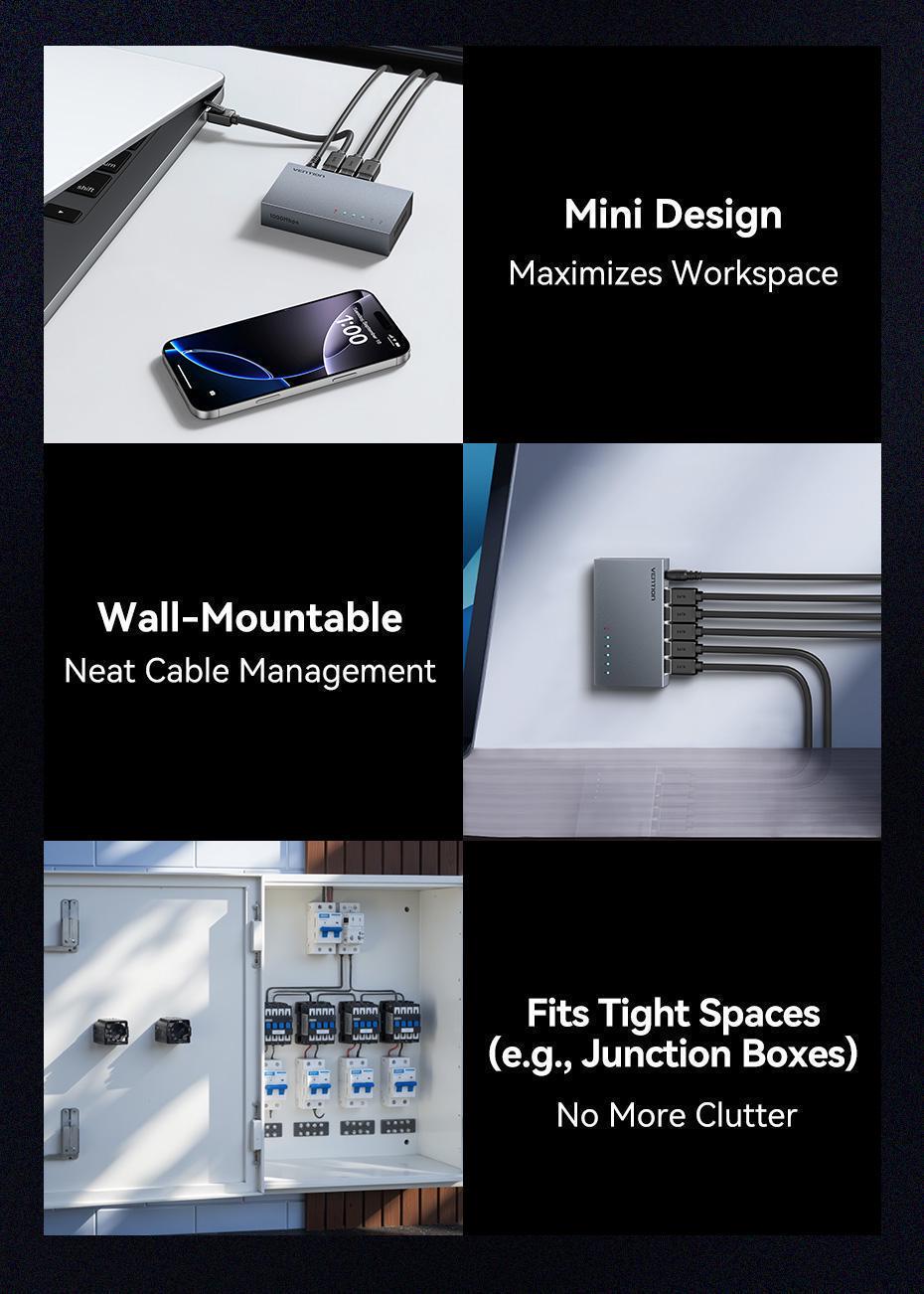 Коммутатор сетевой Vention 5 портов 1000 мбит/с алюминиевый Серый (ITDH0-EU) - фото 7 Коммутатор сетевой Vention 5 портов 1000 мбит/с алюминиевый Серый (ITDH0-EU) - фото 7