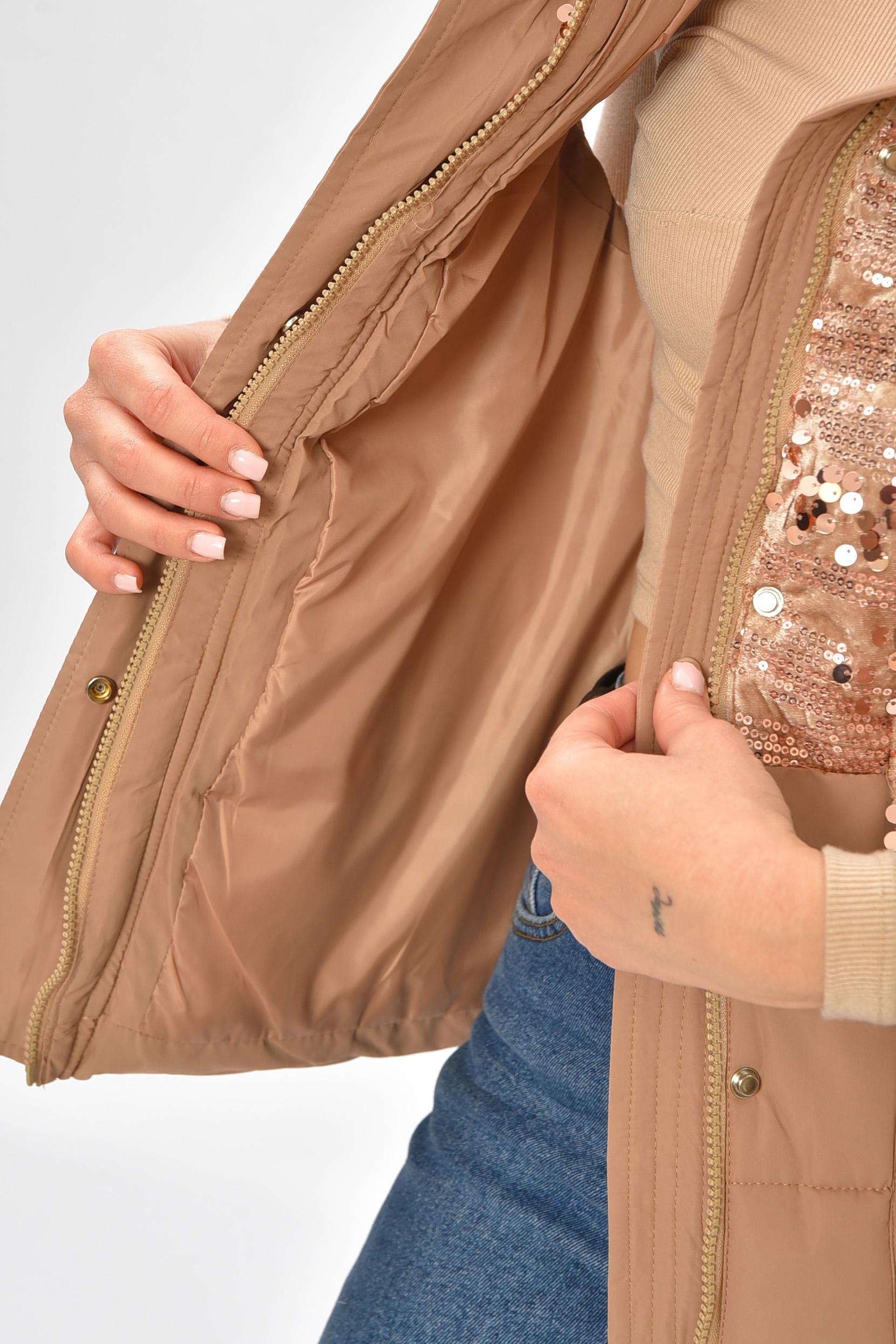 Жилетка жіноча однотонна 206132 з паєтками M Темно-бежевий - фото 4 Жилетка жіноча однотонна 206132 з паєтками M Темно-бежевий - фото 4