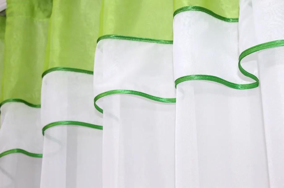 Занавеска на кухню шифон 280х170 см Салатовый/Белый (110к) - фото 3