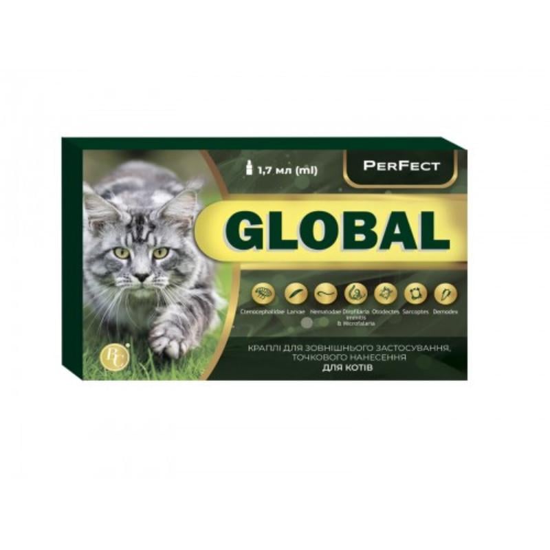 Капли от блох, клещей и гельминтов Perfect Global для кошек 1 пипетка по 1,7 мл (ВС0085)
