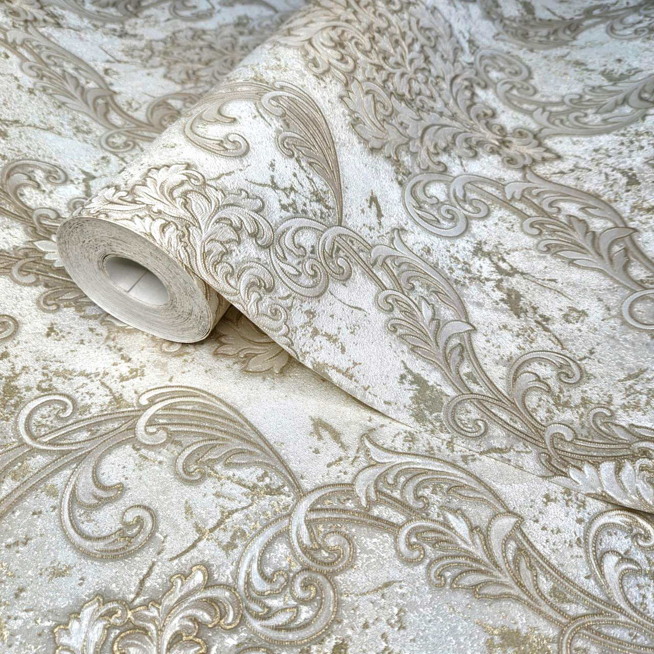 Обои виниловые Славянские обои 8684-02 с вензелями для спальни/гостиной/кабинета 10,05x1,06 м Светло-бежевый (2533681087)