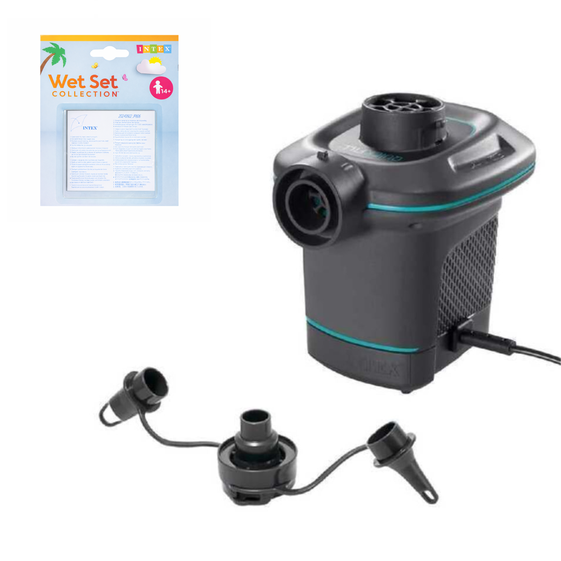 Насос електричний для надувних виробів Intex 66640 220-240V від мережі з набором латок (id_4874)