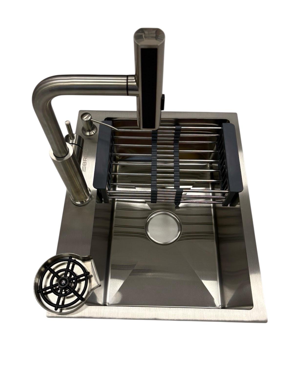 Мийка кухонна Britc 55х45 см Сірий/змішувач з висувним виливом водоспад Мийка кухонна Britc 55х45 см Сірий/змішувач з висувним виливом водоспад