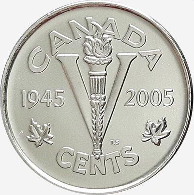 Коллекционная монета Канада 5 центов 2005 60 лет Победе во Второй мировой войне UNC (km#627)