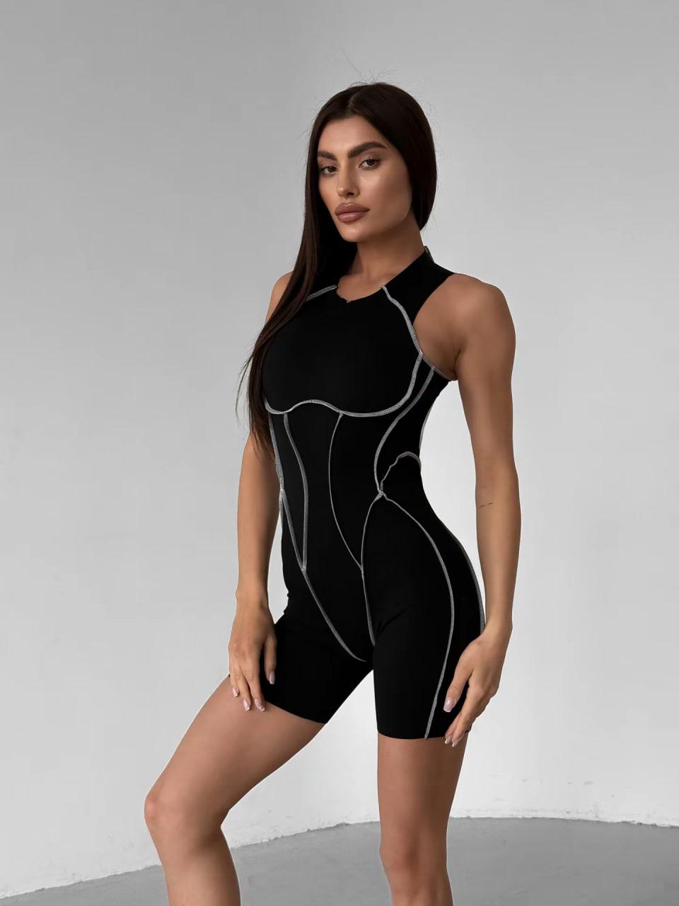 Комбінезон спортивний шви назовн без рукава йде з чашками без пуш-ап L Чорно-сірий (SJ01L) - фото 4 Комбінезон спортивний шви назовн без рукава йде з чашками без пуш-ап L Чорно-сірий (SJ01L) - фото 4