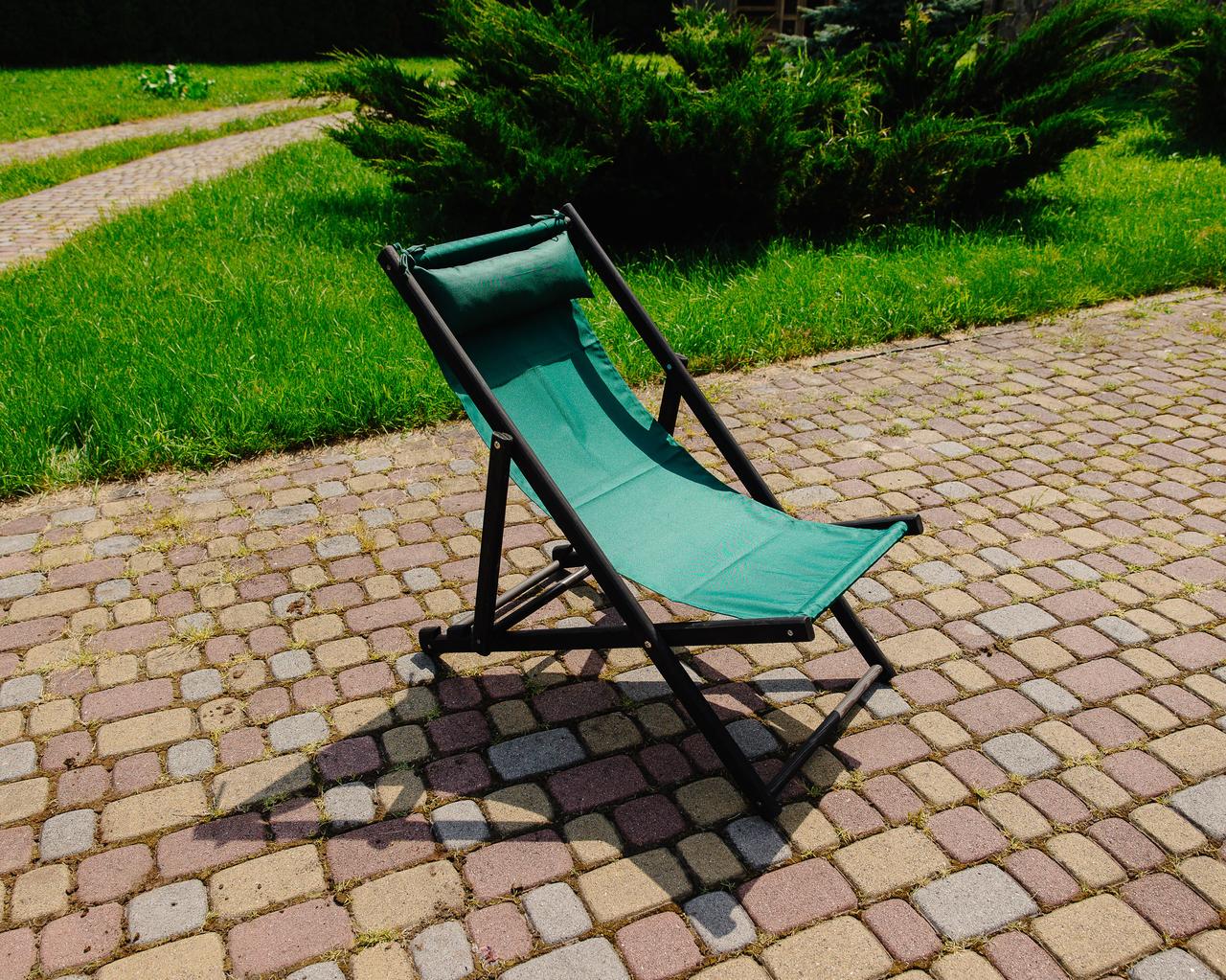 Шезлонг для дачи тканевый XRmaster с подушкой Черный/Зеленый (КШ-014/3) - фото 3