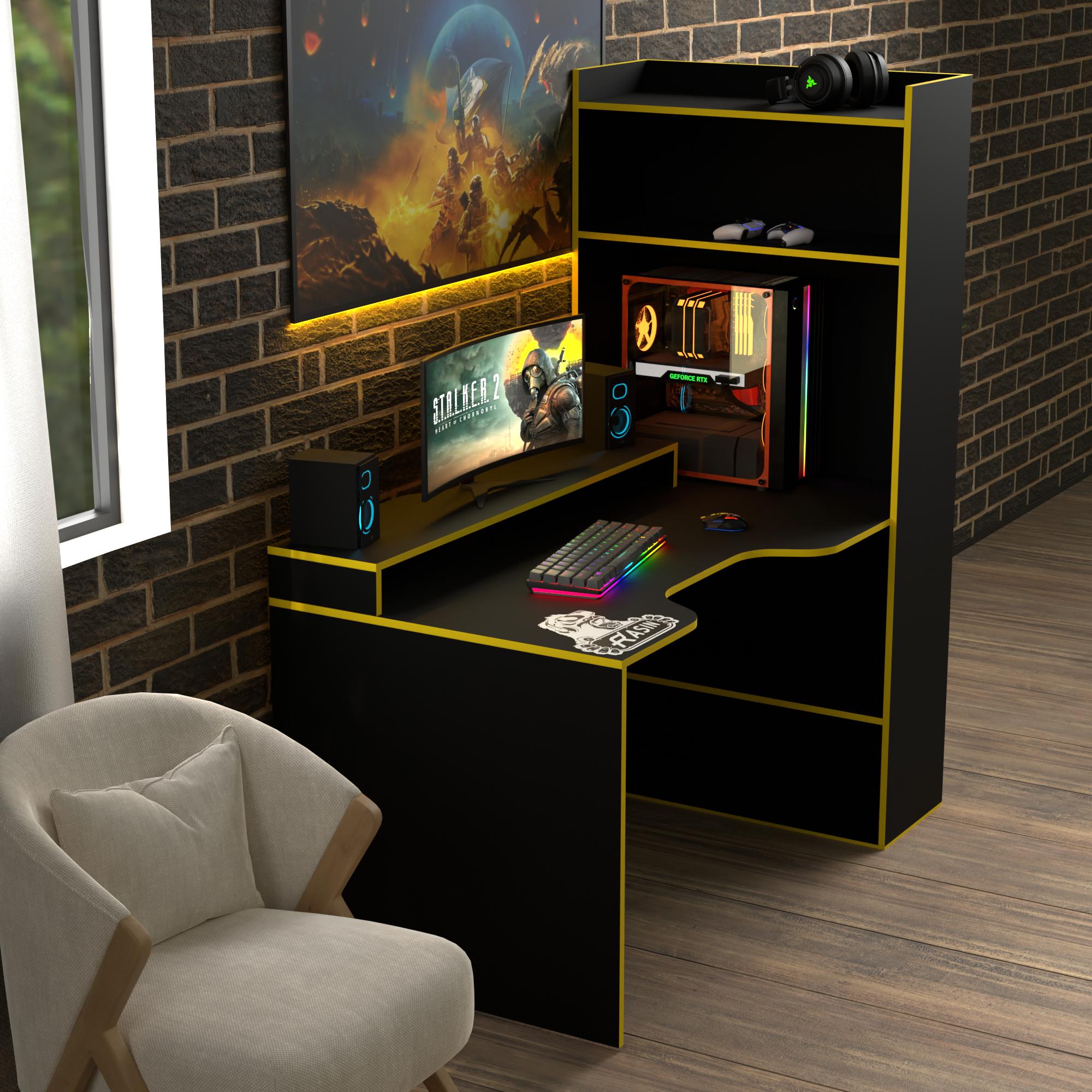 Стол геймерский эргономичный с надстройкой Zeus Rasin RS-31 из ЛДСП Черно-желтый (RS-31) - фото 3 Стол геймерский эргономичный с надстройкой Zeus Rasin RS-31 из ЛДСП Черно-желтый (RS-31) - фото 3