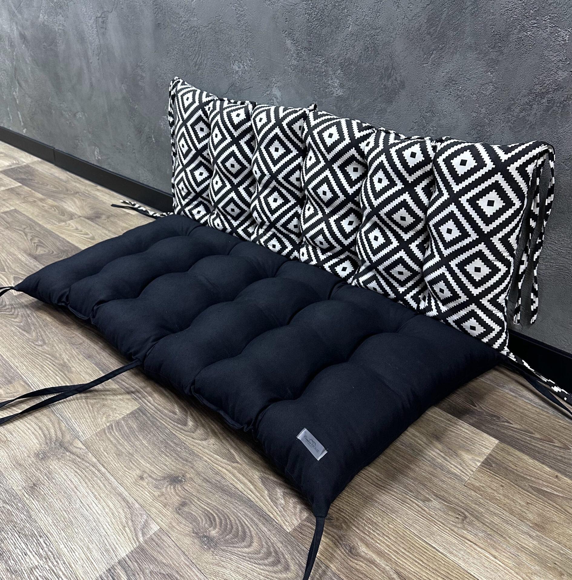 Подушка Comfort Home Facets black на поддоны/качели/каркасы/садовая мебель комбинированная 150х50х50 см