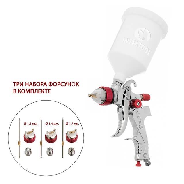 Краскопульт пневматический Intertool PT-0153 HVLP с тремя наборами форсунок 1,3 мм/1,4 мм/1,7 мм пластиковый бачок 3 бар (1651188023) - фото 2 Краскопульт пневматический Intertool PT-0153 HVLP с тремя наборами форсунок 1,3 мм/1,4 мм/1,7 мм пластиковый бачок 3 бар (1651188023) - фото 2