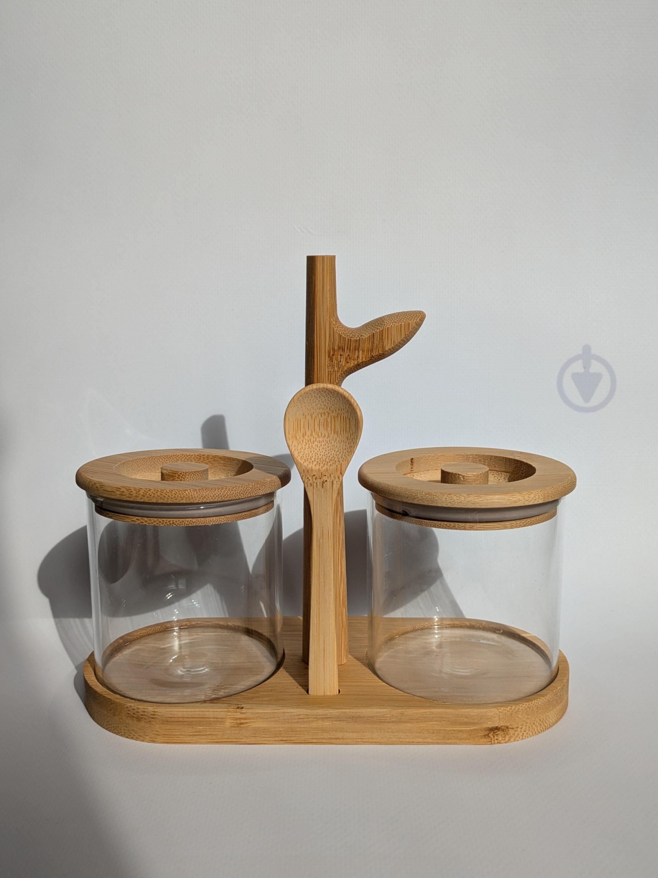 Набор емкостей с бамбуковыми крышками на подставке 2 шт. 250 мл (1888)
