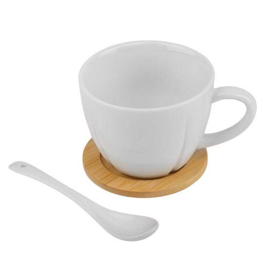 Набор кружок с ложками Elisey Английское чаепитие на бамбуковой подставке 200 мл 13 пр. Белый (135-81-4004-002) - фото 3